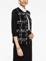 Abstract Grid Embroidery Jacket Color Black/Steel Grey/Sugar Pink