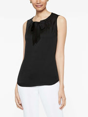 Black Crepe de Chine Bold Tie Blouse Color Black