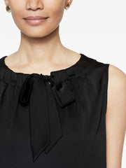 Black Crepe de Chine Bold Tie Blouse Color Black