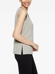 Almond Beige Classic Knit Scoop Neck Tank Top with Black Trim, Plus Size Color Almond Beige/Black