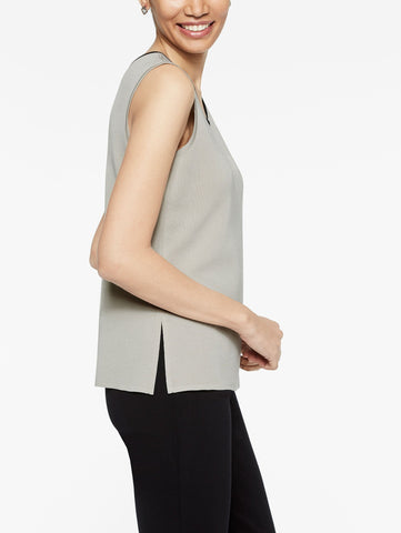 Almond Beige Classic Knit Scoop Neck Tank Top with Black Trim Color Almond Beige/Black