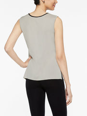 Almond Beige Classic Knit Scoop Neck Tank Top with Black Trim Color Almond Beige/Black