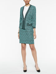 Abstract Jacquard Jacket with Chain Trim Color Laguna Green/Black/Ivory