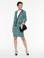 Abstract Jacquard Jacket with Chain Trim Color Laguna Green/Black/Ivory