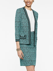 Abstract Jacquard Jacket with Chain Trim Color Laguna Green/Black/Ivory