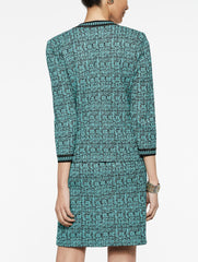 Abstract Jacquard Jacket with Chain Trim Color Laguna Green/Black/Ivory