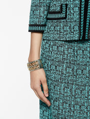 Abstract Jacquard Jacket with Chain Trim Color Laguna Green/Black/Ivory Premium Detail