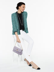 Abstract Jacquard Jacket with Chain Trim Color Laguna Green/Black/Ivory