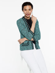 Abstract Jacquard Jacket with Chain Trim Color Laguna Green/Black/Ivory