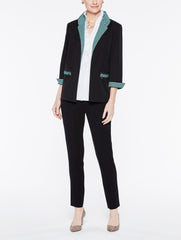 Cotton Jacket with Knit Laguna Green Trim Color Black/Laguna Green/Ivory