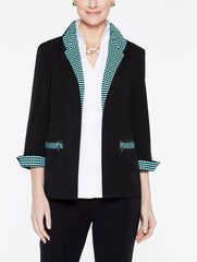 Cotton Jacket with Knit Laguna Green Trim Color Black/Laguna Green/Ivory