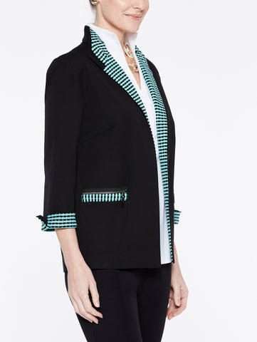 Cotton Jacket with Knit Laguna Green Trim Color Black/Laguna Green/Ivory