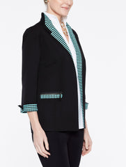 Cotton Jacket with Knit Laguna Green Trim Color Black/Laguna Green/Ivory