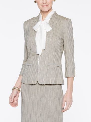 Basketweave Textured Jacket Color Almond Beige